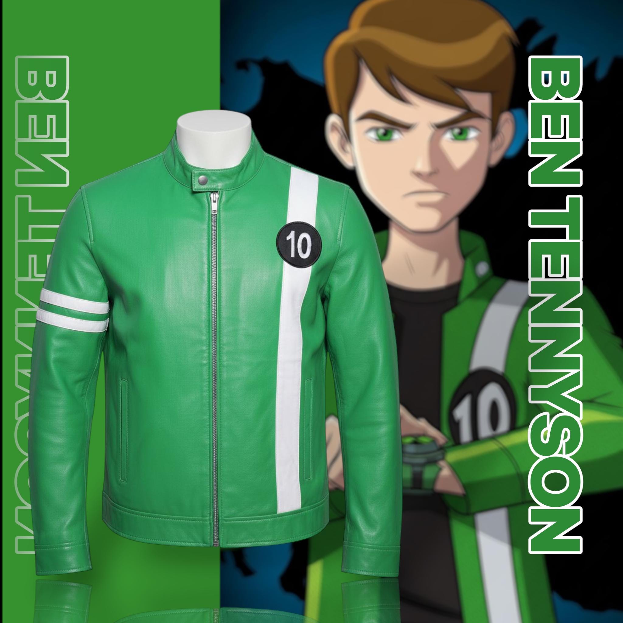Green Alien Swarn Tennyson Ben - Ten Veste De Motard En Simili Cuir