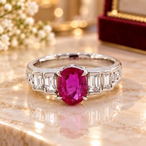 Precious Ruby Diamond Ring, Oval Cut Vivid Pink Ruby Gemstone Ring,Engagement Ring, 14k Solid Gold Luxury Designer Bridal Ring,Gift For Her,