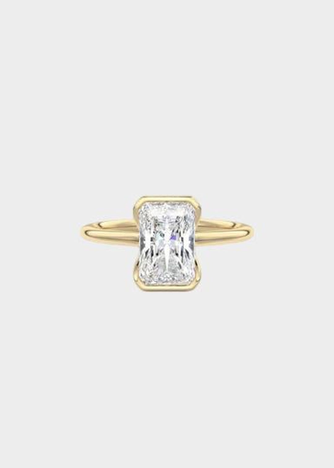 Radiant Cut Solitaire Ring, Half Bezel Set Rectangular Engagement Ring ...