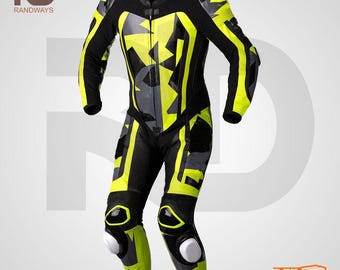 Traje de cuero para motocicleta personalizado NeonStrike / Equipo de carrera profesional de una pieza.