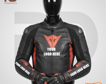 Chaqueta de moto de competición de cuero genuino con almohadillas de protección.
