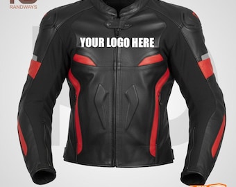 Chaqueta de motociclista de cuero vacuno negro y rojo personalizada / Equipamiento de motociclista de carreras