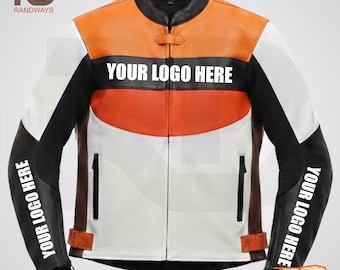 Chaqueta de cuero para motocicleta hecha a mano / Abrigo de carreras para motociclista personalizado / Equipo protector a prueba de viento para calle y pista.