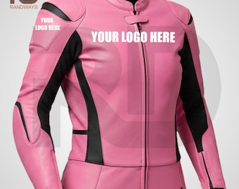 Traje de carreras de cuero para motocicleta personalizado en rosa y negro / Equipo de alto rendimiento para pista y calle.