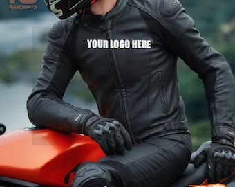 Chaqueta de motocicleta de cuero negra personalizada / Agregue sus logotipos y nombre / Equipo de motociclista de carreras personalizado.