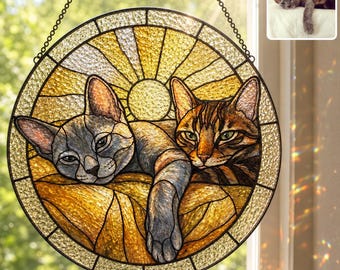 Acchiappasole personalizzato per gatti, vetrata artistica con ritratto personalizzato di animale domestico, decorazione per finestra con foto, acchiappasole arcobaleno, regalo commemorativo per gatti, decorazione per amanti dei gatti