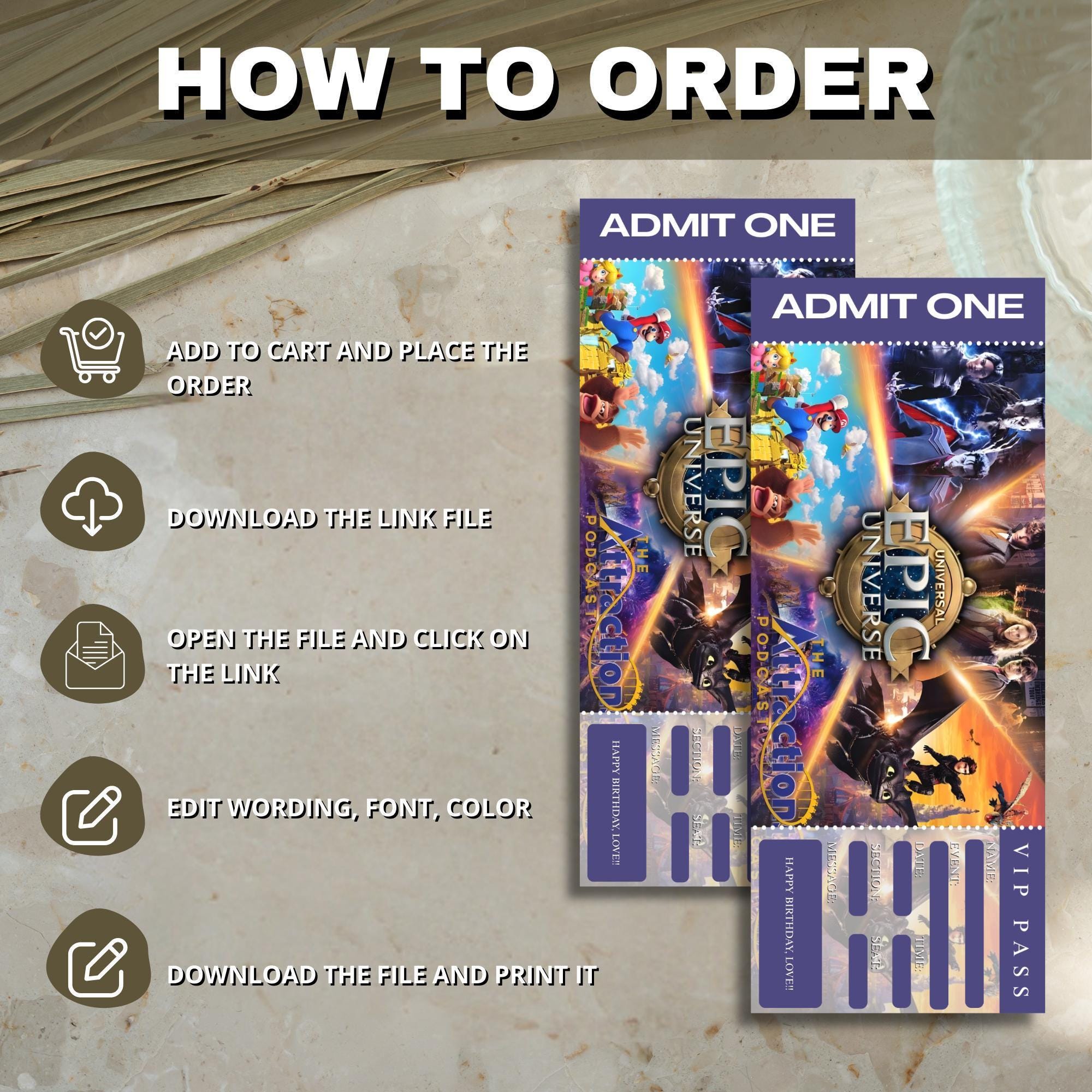 Editable Epic Universe Ticket: Printable and Editable DIGITAL DOWNLOAD ...