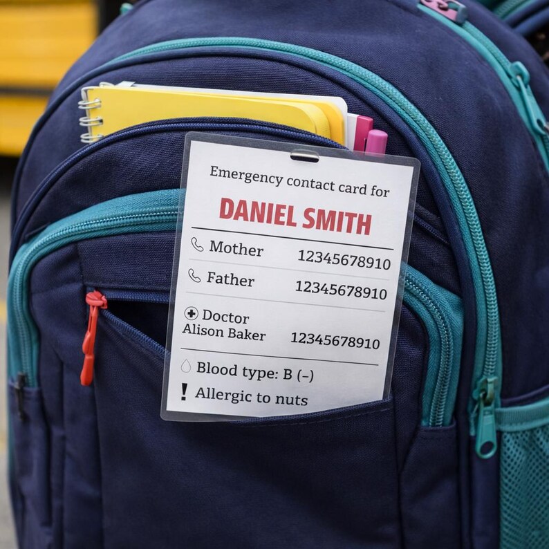Emergency Contact Card and Sticker for Kids Printable | Bag, Jacket ...