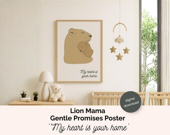 Lion Nursery Art Print | Mother & Baby, Neutral Decor (Digital Download)