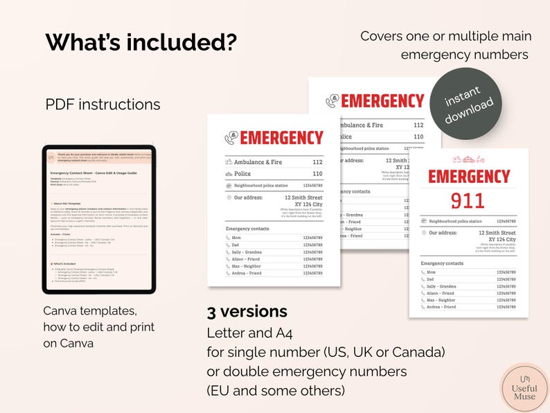 Emergency Contact Sheet Printable • Babysitter Info Template • Family ...