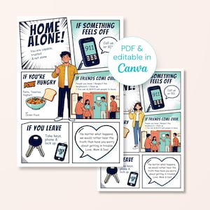 Stampabile "Mamma, ho perso l'aereo" per adolescenti, Pop Art Emergenza, Cartello delle regole di casa, Prima volta da soli, Download immediato in PDF da Canva