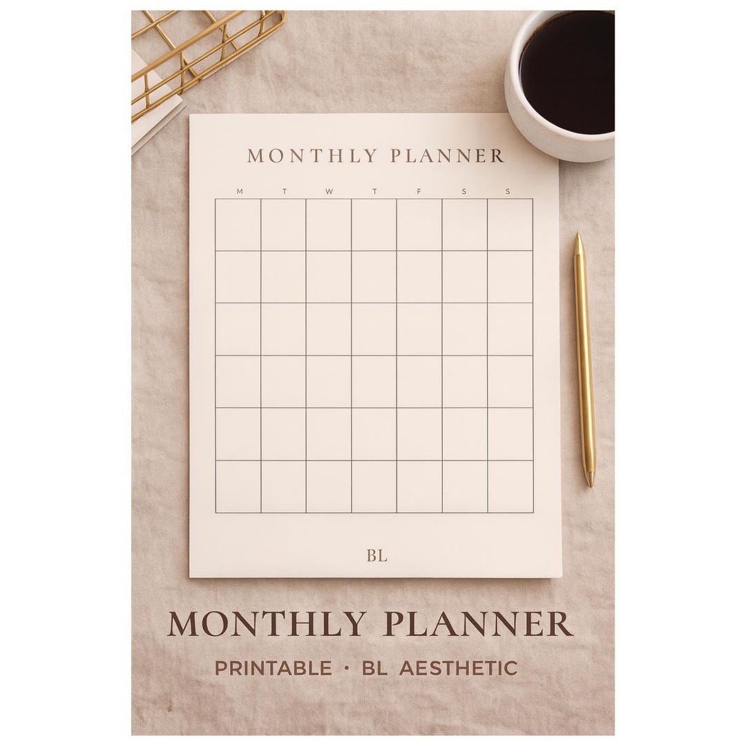 Minimalist Monthly Planner Printable | Undated Calendar (PDF) - Etsy