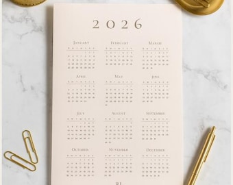 2026 Year At-a-Glance Calendar | Minimalist Printable (Instant Download)
