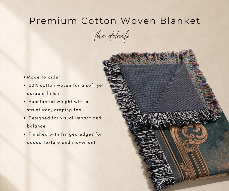 Premium Cotton Woven Blanket with fringed edges and intricate design.