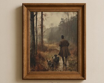 Stimmungsvolle Herbstwaldszene mit Gentleman und Jagdhunden (Digital Download) 140