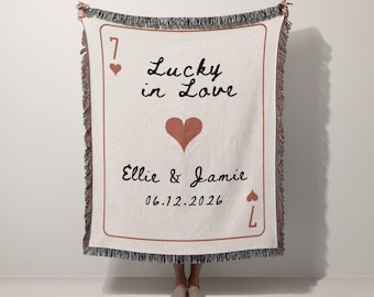 Personalized Anniversary Woven Throw Blanket, Custom Wedding Couple Name Blanket With Date, Ace Playing Card Christmas Gifts