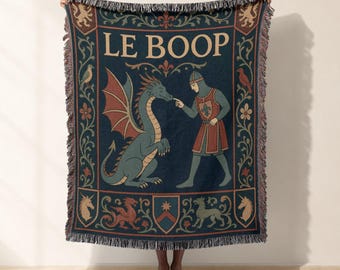 Medieval Dragon Woven Blanket Jacquard Woven Throw Le Boop Knight Tapestry Blanket Fantasy Decor Medieval Art Meme Housewarming Gift
