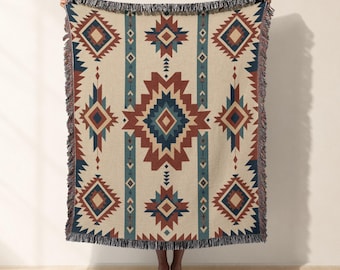 Southwestern Woven Blanket Aztec Jacquard Woven Throw Boho Bed Blanket Western Wall Tapestry Rustic Home Decor Housewarming Gift