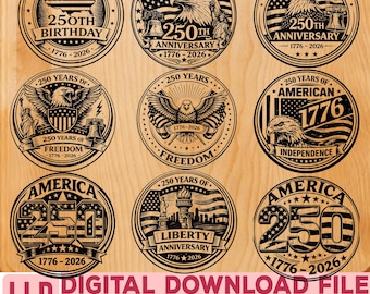 America 250 SVG Bundle, 1776 2026 Patriotic Eagle, 4th of July Coaster Laser Engraving Files, Independence Day Digital Download