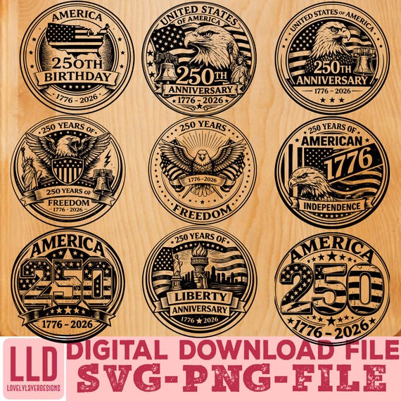 America 250 SVG Bundle, 1776 2026 Patriotic Eagle, 4th of July Coaster Laser Engraving Files, Independence Day Digital Download