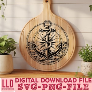 Compass and Anchor SVG PNG Bundle | Nautical Laser Engraving Files ...
