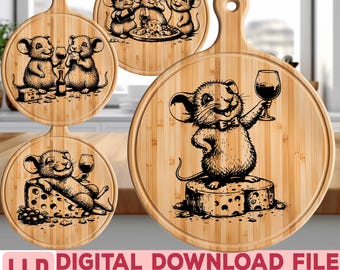 マウスワイン＆チーズセット SVG PNG | カッティングボードレーザー彫刻ファイル | シャルキュトリーボードデザイン | 木製看板装飾用デジタルダウンロード