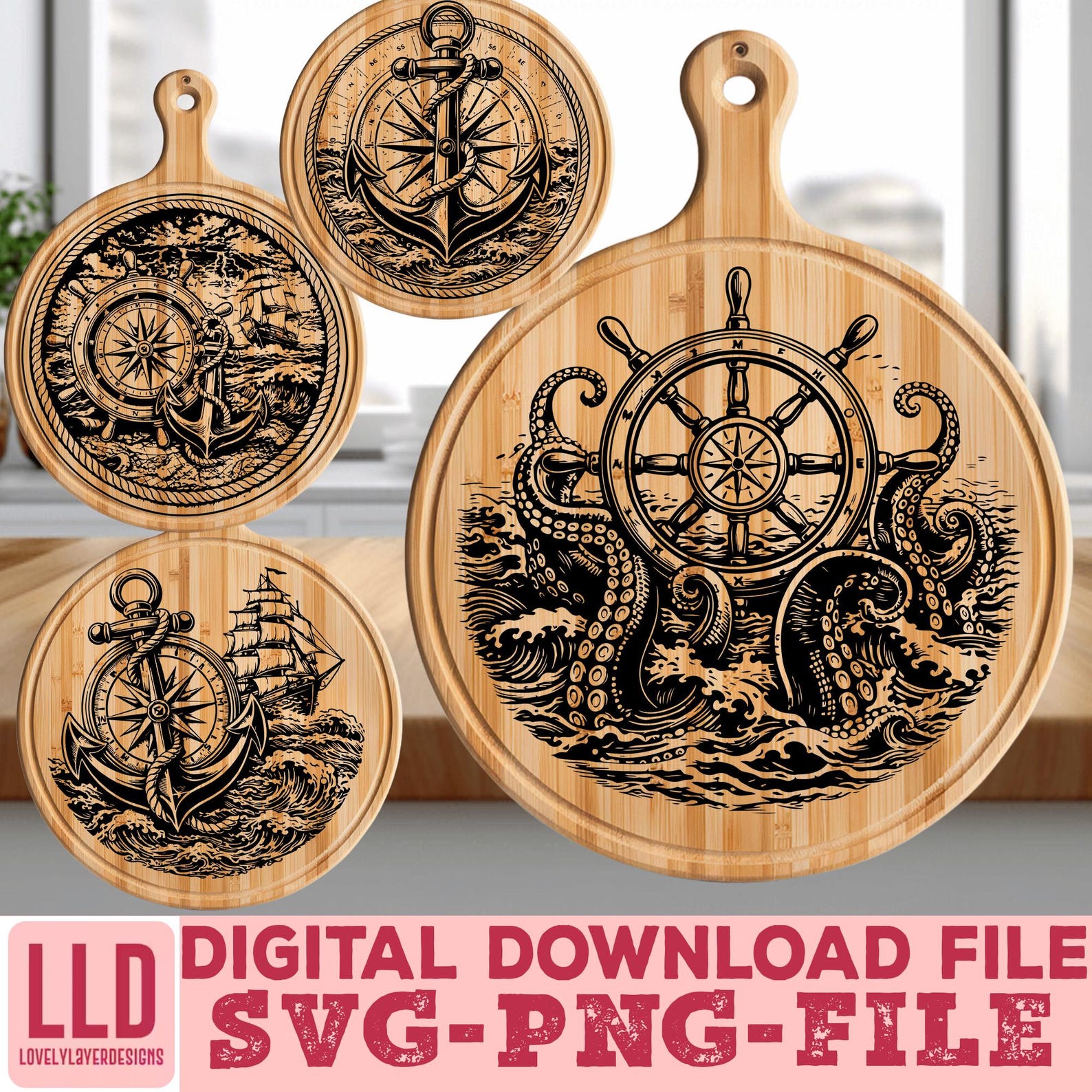 Compass and Anchor SVG PNG Bundle | Nautical Laser Engraving Files ...