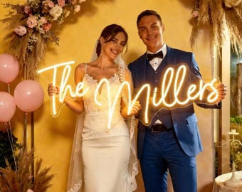 Neon Custom Name Sign, Wedding Decor, Last Name Sign, Neon Wedding Sign, Bedroom Neon Sign, Wedding Backdrop Sign, Room Decor,Neon Wall Sign