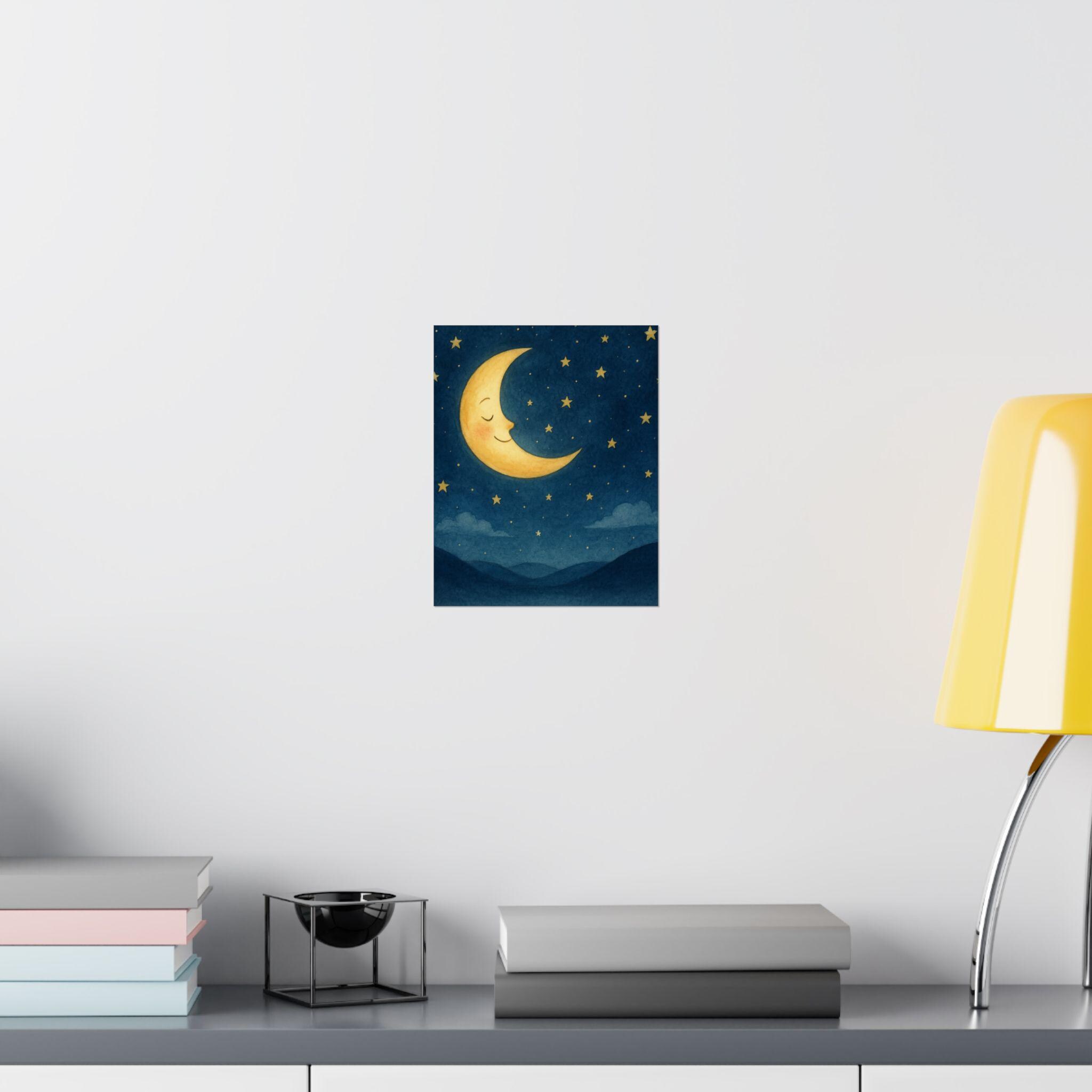 Smiling Crescent Moon Matte Poster | Nursery Night Sky Wall Art - Etsy