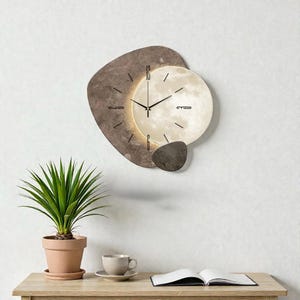 静音木製壁掛け時計 | ミニマリストな月デザイン | 寝室、リビングルーム、オフィスの装飾に最適なモダンなスカンジナビア風クォーツ時計