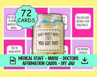 Nurse Doctor Affirmation Cards Printable, Hospital Worker DIY Motivation Jar, Healthcare Staff Encouragement Gift, Instant PDF Download