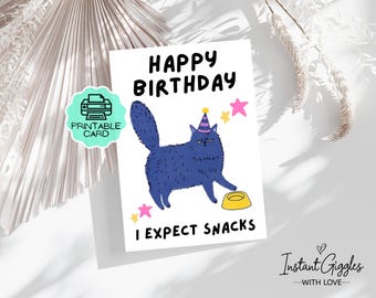 Happy Birthday Printable Greeting Card Funny Cat Card Cat Gift Sassy Birthday Card – Sarcastic Animal Digital Printable -PDF Format-