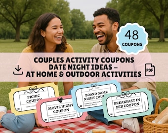 Printable Couples Activity Coupons | Fun Activity Coupon Book | DIY Date Night Ideas | At-Home & Outdoor Activities | Instant Download PDF