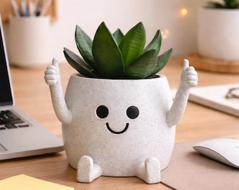 Smiley Face Planter, Small Succulent Pot, Desk Accent, Office Shelf Decor, Coworker Surprise
