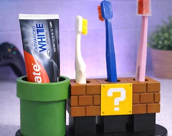 Mario Inspired Toothbrush Holder, Gaming Bathroom Organizer, Gamer Sink Decor, Fun Storage