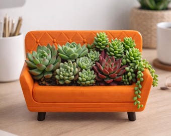 Sofa Succulent Planter, Orange Couch Pot, Desk Decor, Home Office Accent, Plant Lovers