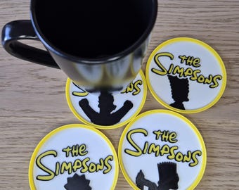 Posavasos inspirados en Los Simpson: juego de 4 posavasos de dibujos animados para la mesa de centro y la decoración del hogar.