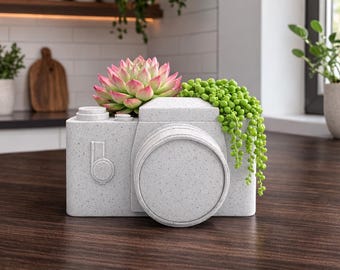 Vintage Camera Planter: Succulent Pot for Photography Lovers, Desk Decor
