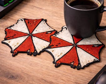Umbrella Corporation Coasters Set of 2 – Resident Evil Inspired Gamer Desk Decor
