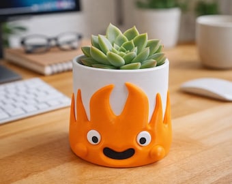 Calcifer Plant Pot, Studio Ghibli Anime Planter, Desk Accessories, Fire Spirit Succulent Holder