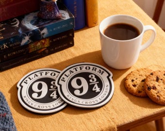 Platform 9 3/4 Coasters – Wizard Inspired Home Decor – Set of 4 Fantasy Drink Coasters