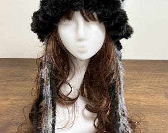 黒のふわふわ猫耳帽子、ゴシックなかわいいぬいぐるみビーニー、耳当て付きの手作りふわふわ冬用帽子、柔らかいグランジアニメスタイルの帽子、居心地の良いかわいいギフト