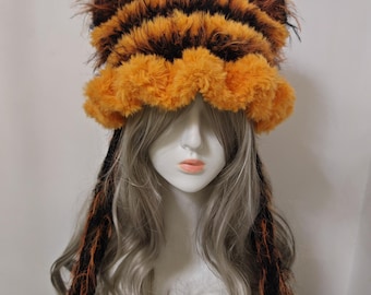 Tiger Striped Faux Fur Trapper Hat – Winter Cosplay with Ear Flaps