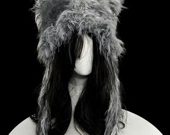 Fluffy Faux Fur Cat Ear Hat, Gothic Y2K Grunge Winter Beanie