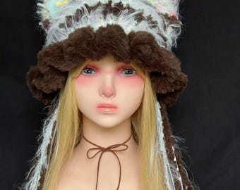 Handmade Crochet Bear Ear Hat – Fluffy Winter Bonnet with Tassels
