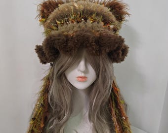 Woodland Bear Ear Bonnet | Handmade Faux Fur Tassel Hat