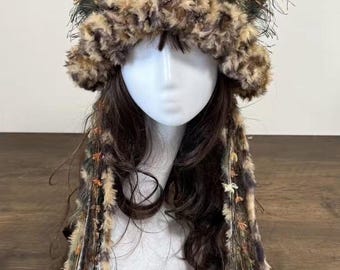 Chapéu fofo com orelhas de gato da Floresta Encantada | Tiara com franjas e detalhes florais em estilo cottagecore e fairycore