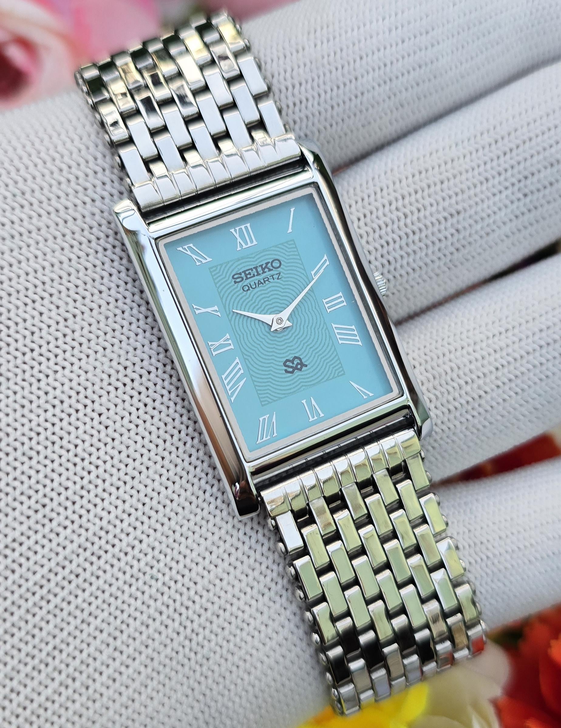 90s Vintage seiko 腕時計 タンク アイスブルー文字盤 Seiko quartz tank - Etsy 日本