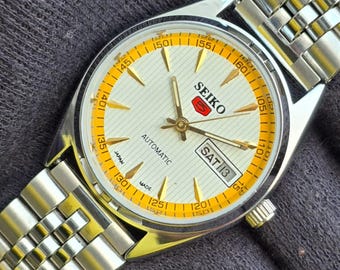 Reloj de pulsera Seiko 5 automático vintage para hombre, de acero, 17 joyas, día y fecha, japonés, reacondicionado.