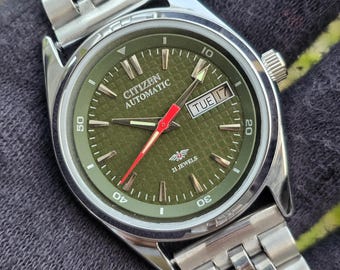 Vintage Citizen automatisch transparant terug heren dag datum 21 juwelen gerenoveerd Japans polshorloge